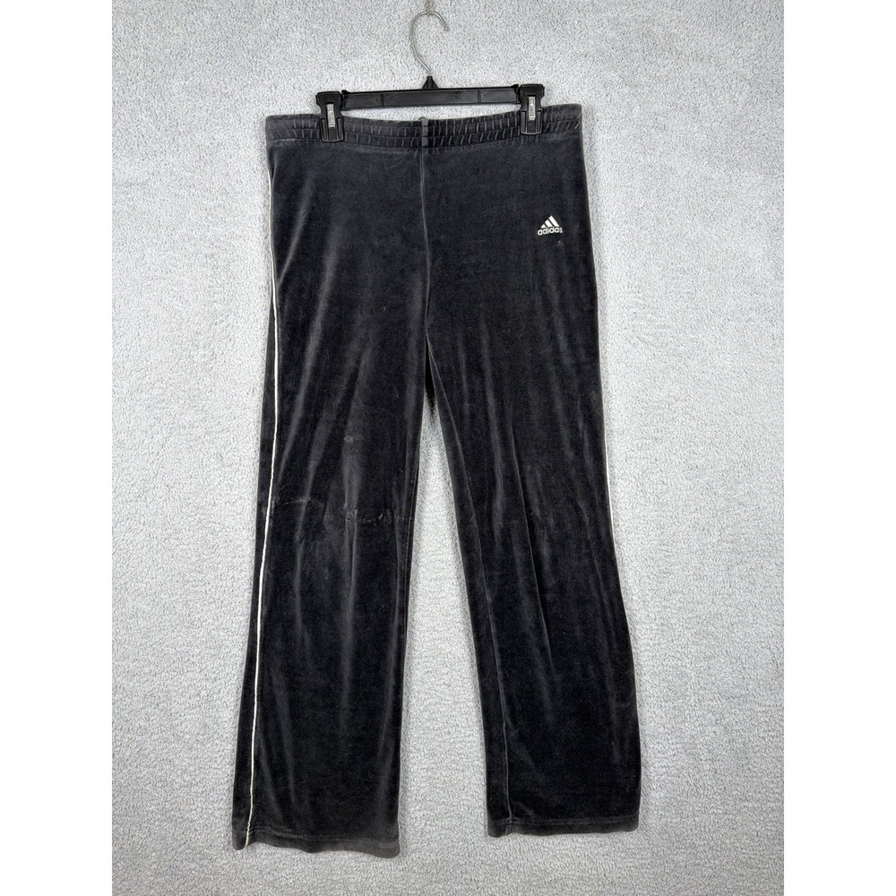 Vintage Adidas Velour Track Pants Size S Black White Striped Baggy Y2K